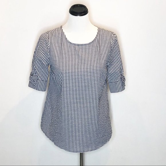 Crown and Ivy Gingham Bow Sleeve Top Size Small